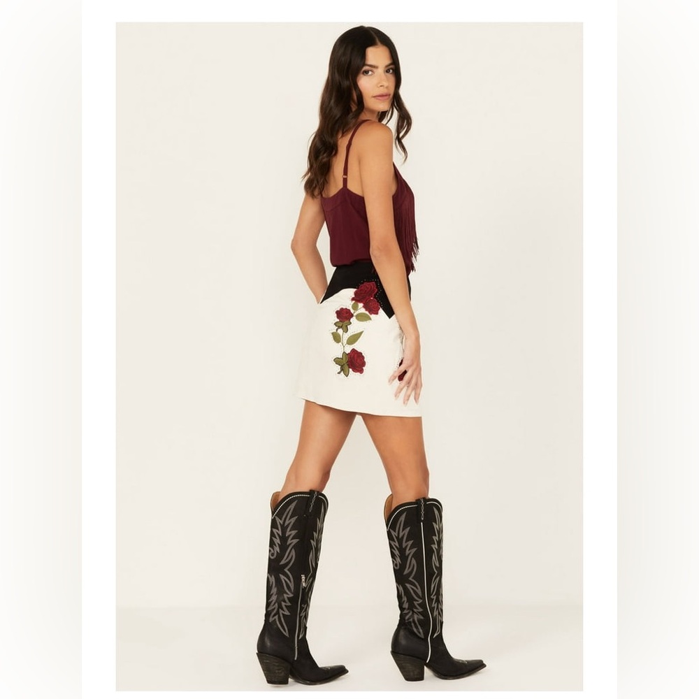 Idyllwind Rhinestone Rose Western Mini Skirt, S - Picture 3 of 10